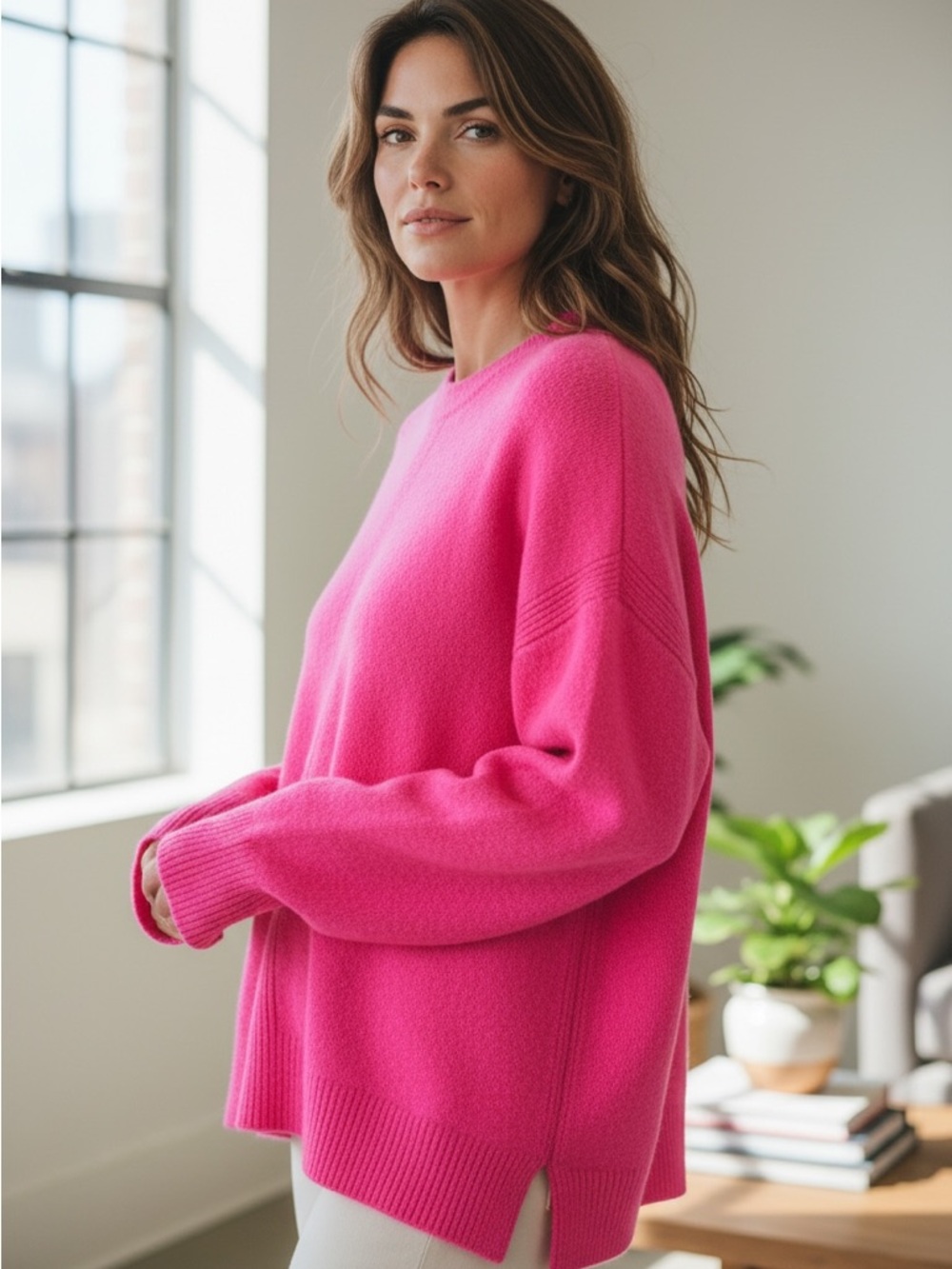Vince Camuto Vibrant Hot Pink Crewneck Sweater